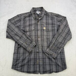 Carhartt Button Down Shirt Mens Large Grey Plaid Relaxed Fit Long Sleeve